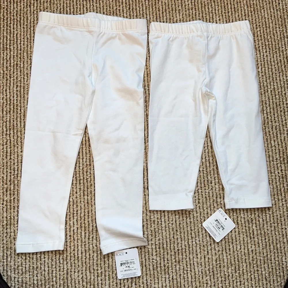 2 NWT Childrens Place white capri & full length leggings for under dress